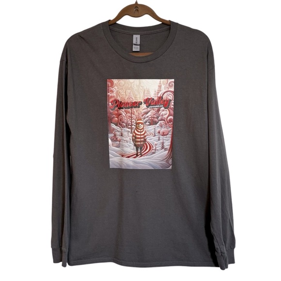 Gildan Men’s Large Pioneer Valley Graphic Long Sleeve T-shirt Grey Fox - Picture 1 of 7